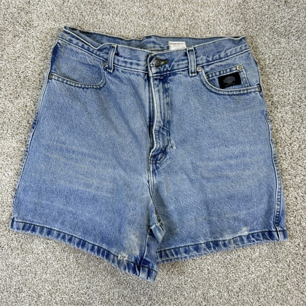 Harley Davidson Denim Shorts Womens 8 Blue Light Wash High Waisted Distressed